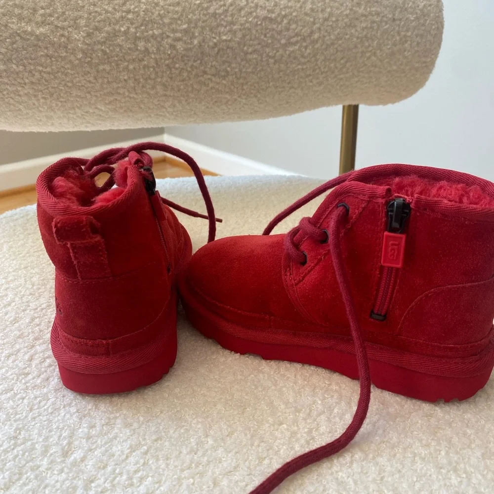 UGG Kids Red Suede Lace-Up Ankle Boots